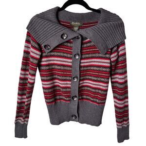 Eddie Bauer Fair Isle Cardigan Medium Wool Angora Blend Button Front Cottagecore